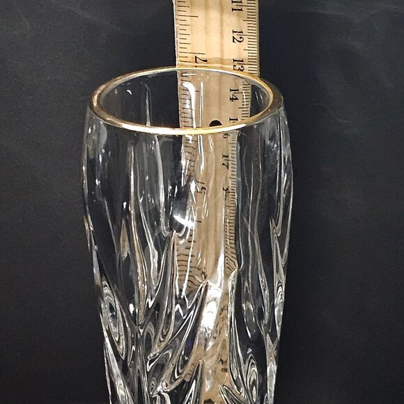 Gorham Crystal Star Blossom Flower Vase 7" blown glass gold rim heavy cut leaves - Picture 6 of 7